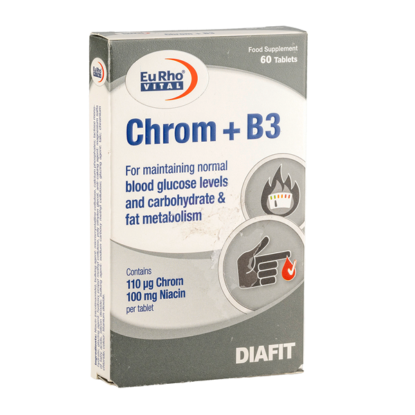قرص کروم Chrom + B3 یوروویتال 60 عددی | کنترل قند خون، چربی‌سوز و بهبود متابولیسم - Eurho Vital Chrom And Vitamin B3