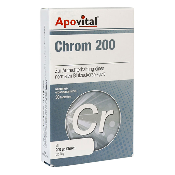 خرید قرص Chrom 200 mcg آپوویتال بسته 30 عددی | کمک به کنترل قند خون، بهبود متابولیسم پروتئین و کربوهیدرات، کاهش میل به ش