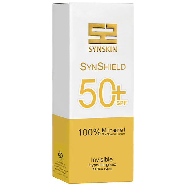  کرم ضد آفتاب مینرال بی رنگ ساین اسکین SPF50 - حجم 50 میلی لیتر- محافظت کامل UVA و UVB برای انواع پوست - Synskin Syn Shi 