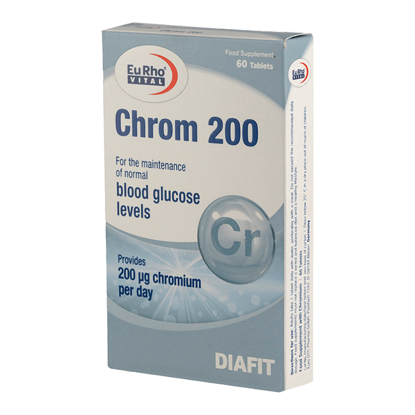 قرص کروم 200 یوروویتال بسته 60 عددی | کنترل قند خون، چربی‌سوزی و کاهش وزن - Eurho Vital Chrom​​​​​​​